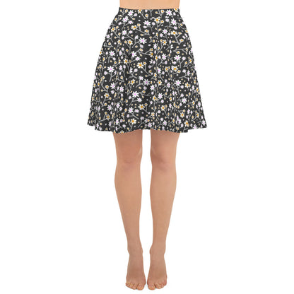Grey Floral Print Skater Skirt