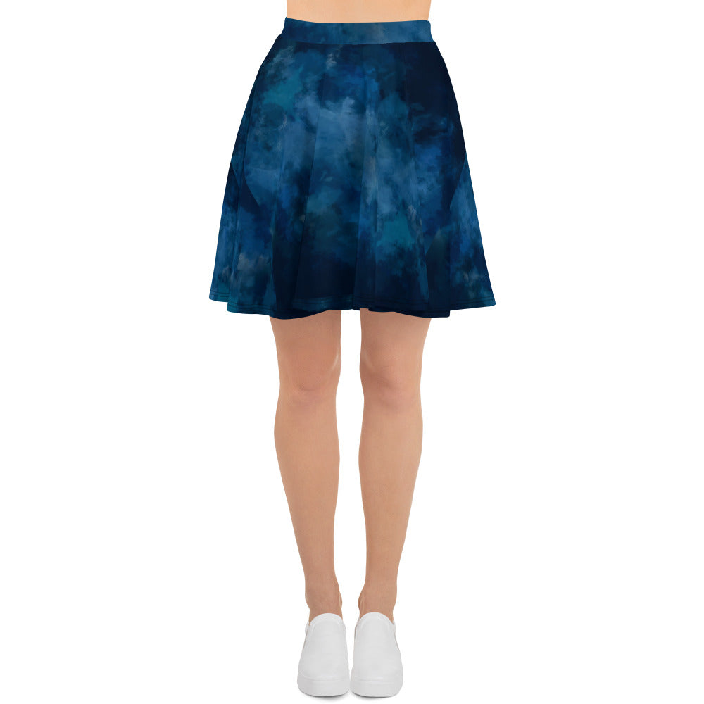 Dark Blue Watercolor Skater Skirt