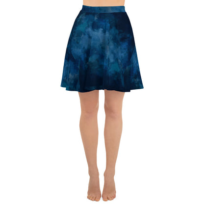 Dark Blue Watercolor Skater Skirt