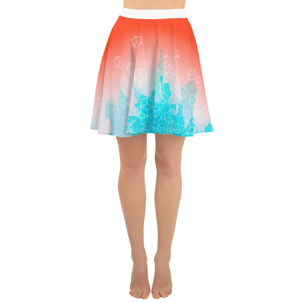 Bright Watercolor Pattern Skater Skirt