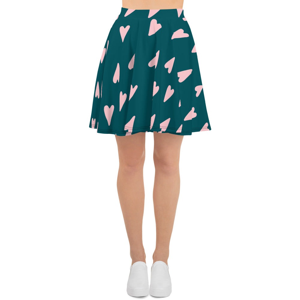 Blue Love Pattern Skater Skirt