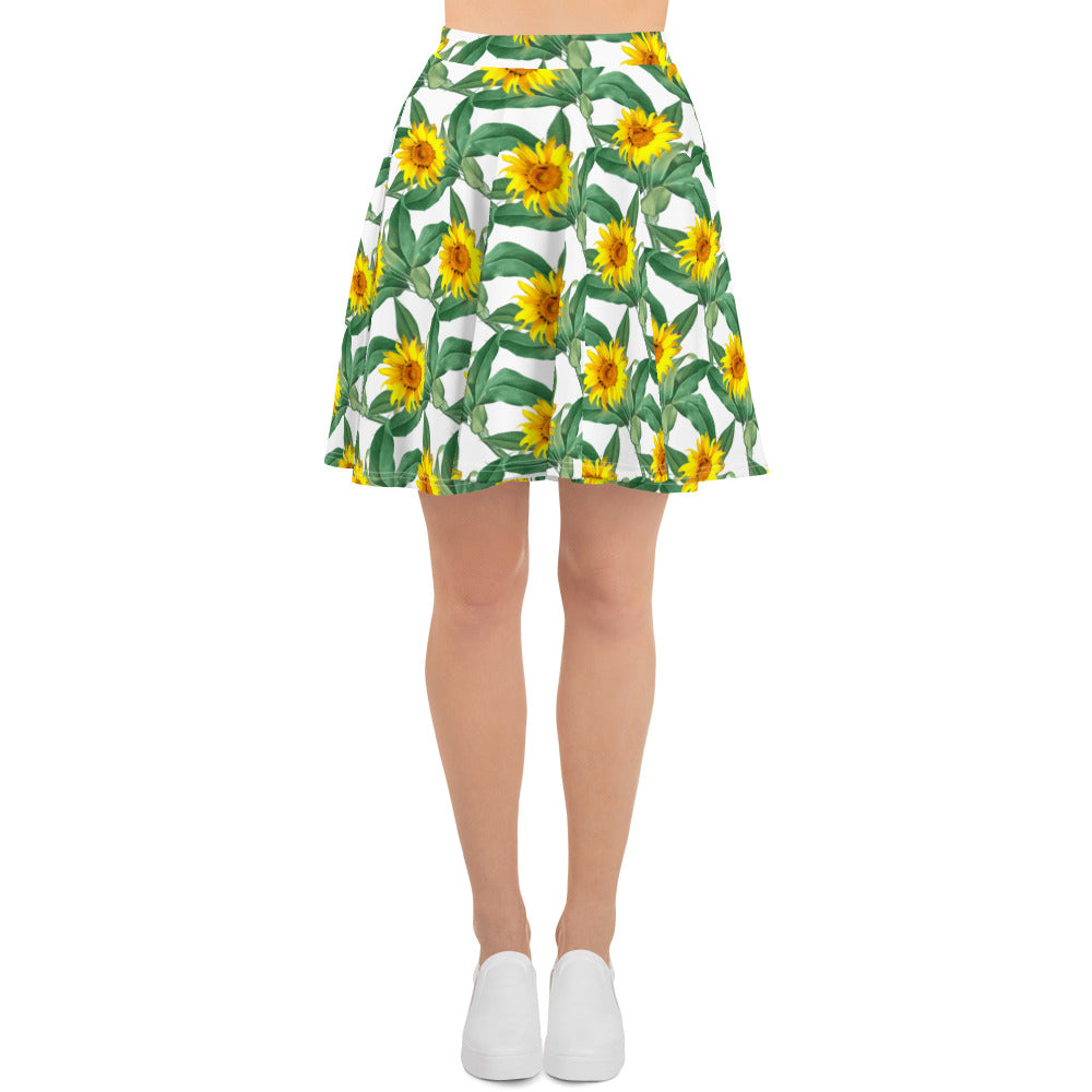 Sunflower Blooming Pattern Skater Skirt