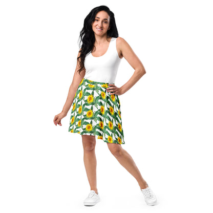 Sunflower Blooming Pattern Skater Skirt