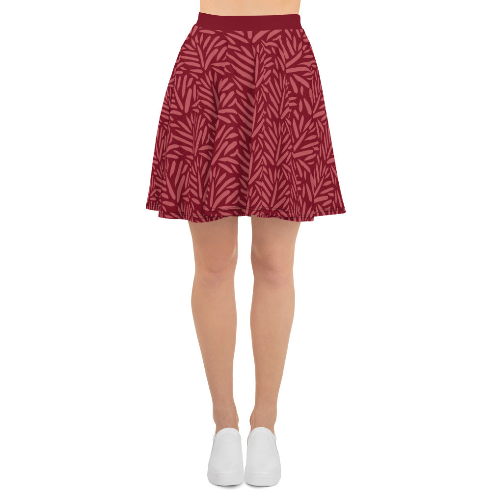 Burgundy Leafy Luxe Skater Skirt