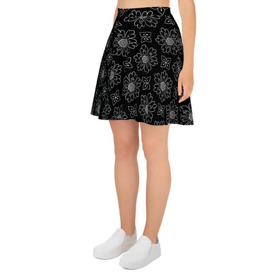 Lovely Flower Black Print Skater Skirt