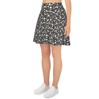 Grey Floral Print Skater Skirt