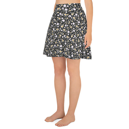 Grey Floral Print Skater Skirt