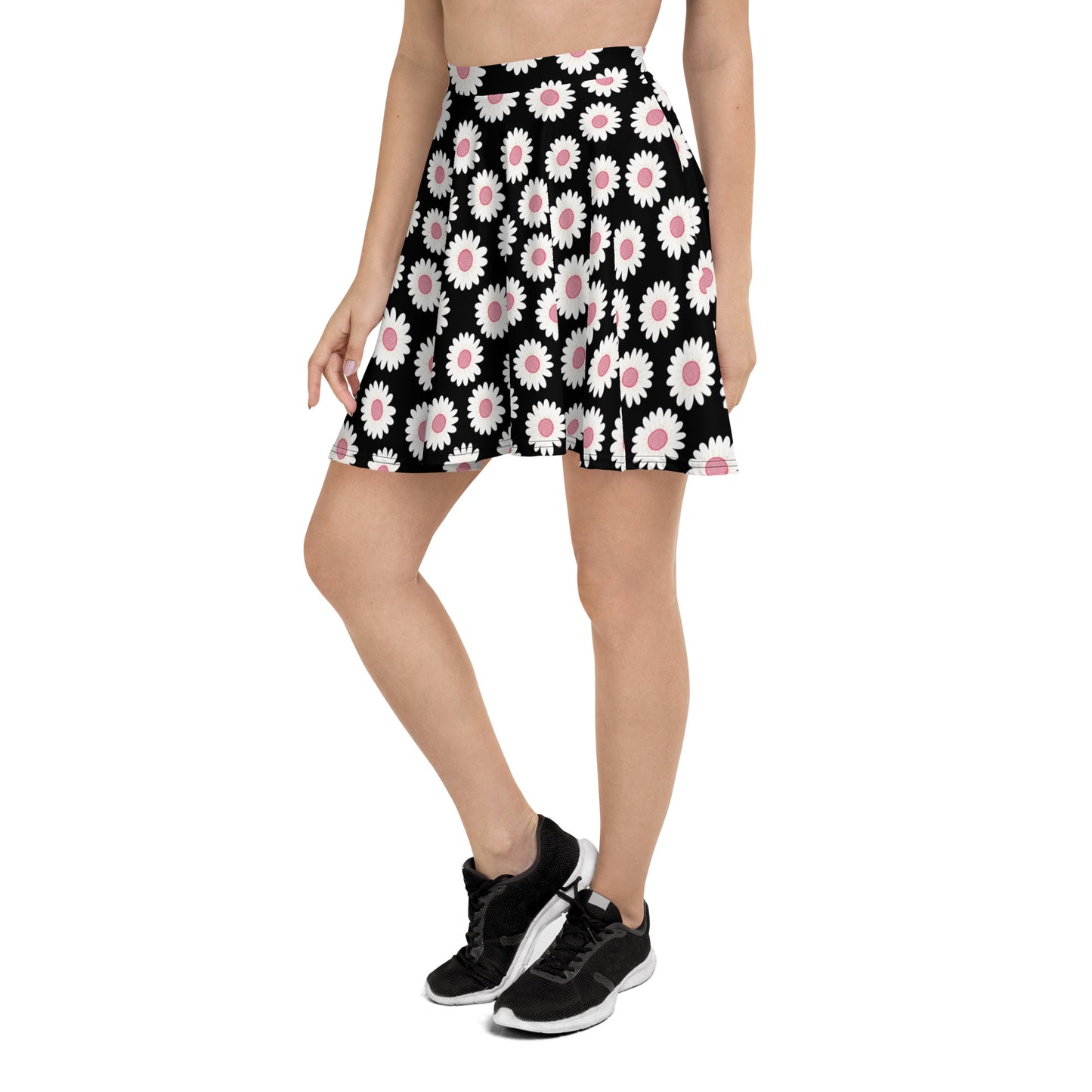 Black Sunflower Print Skater Skirt