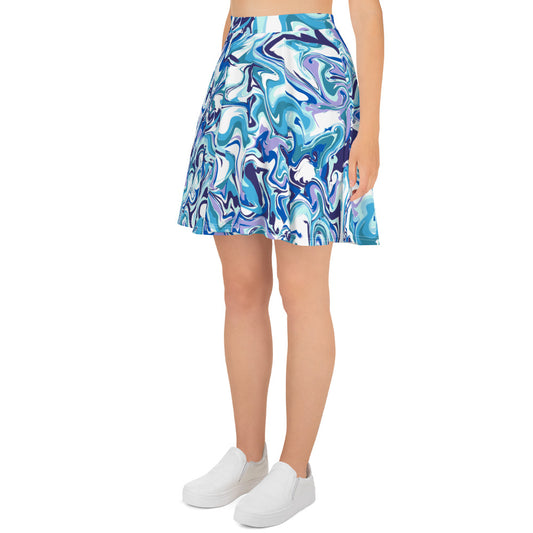 Blue Marble Print Skater Skirt