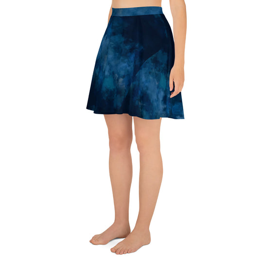 Dark Blue Watercolor Skater Skirt