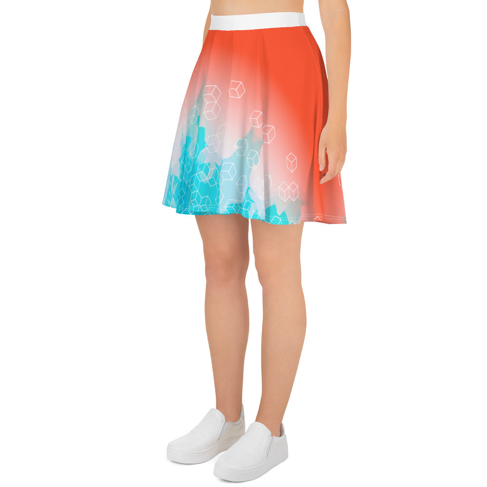 Bright Watercolor Pattern Skater Skirt