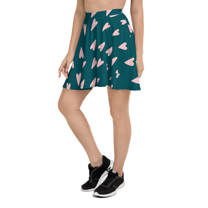 Blue Love Pattern Skater Skirt