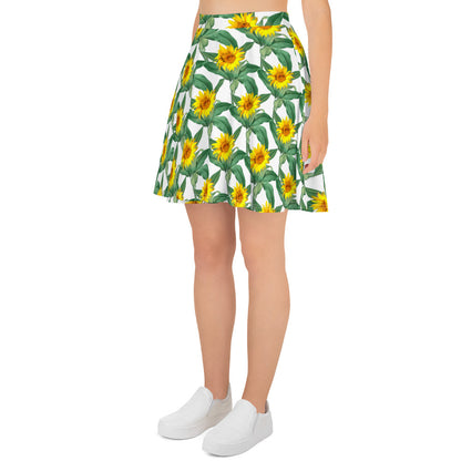 Sunflower Blooming Pattern Skater Skirt