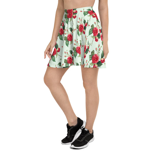 Elegant Floral Print Skater Skirt