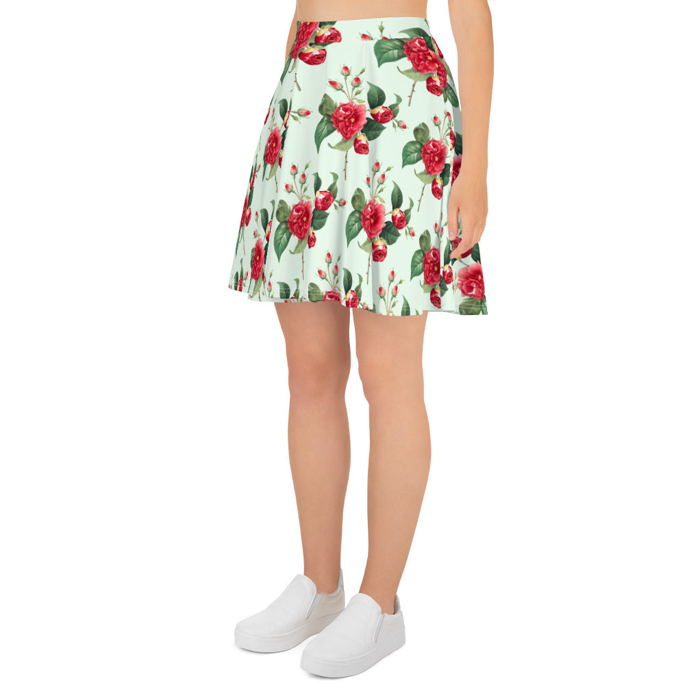 Elegant Floral Print Skater Skirt