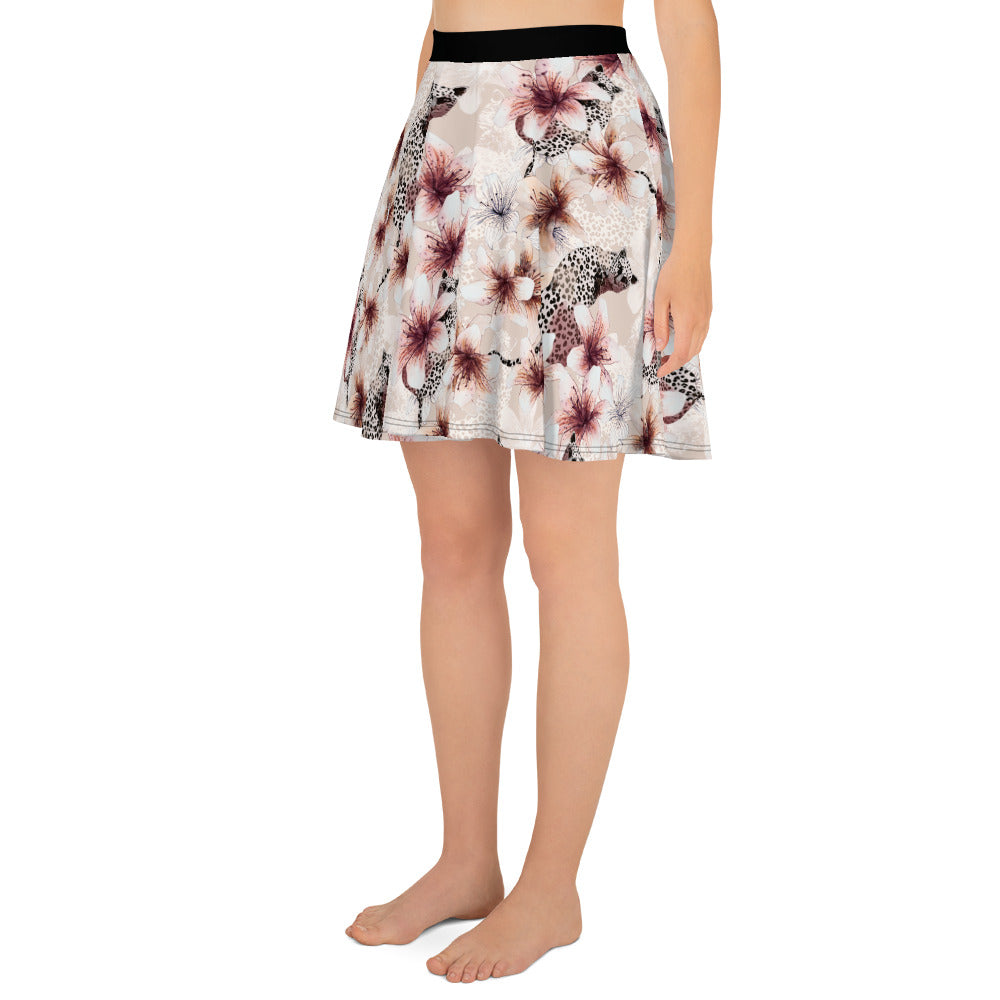 Elegant Cat Silhouette Skater Skirt