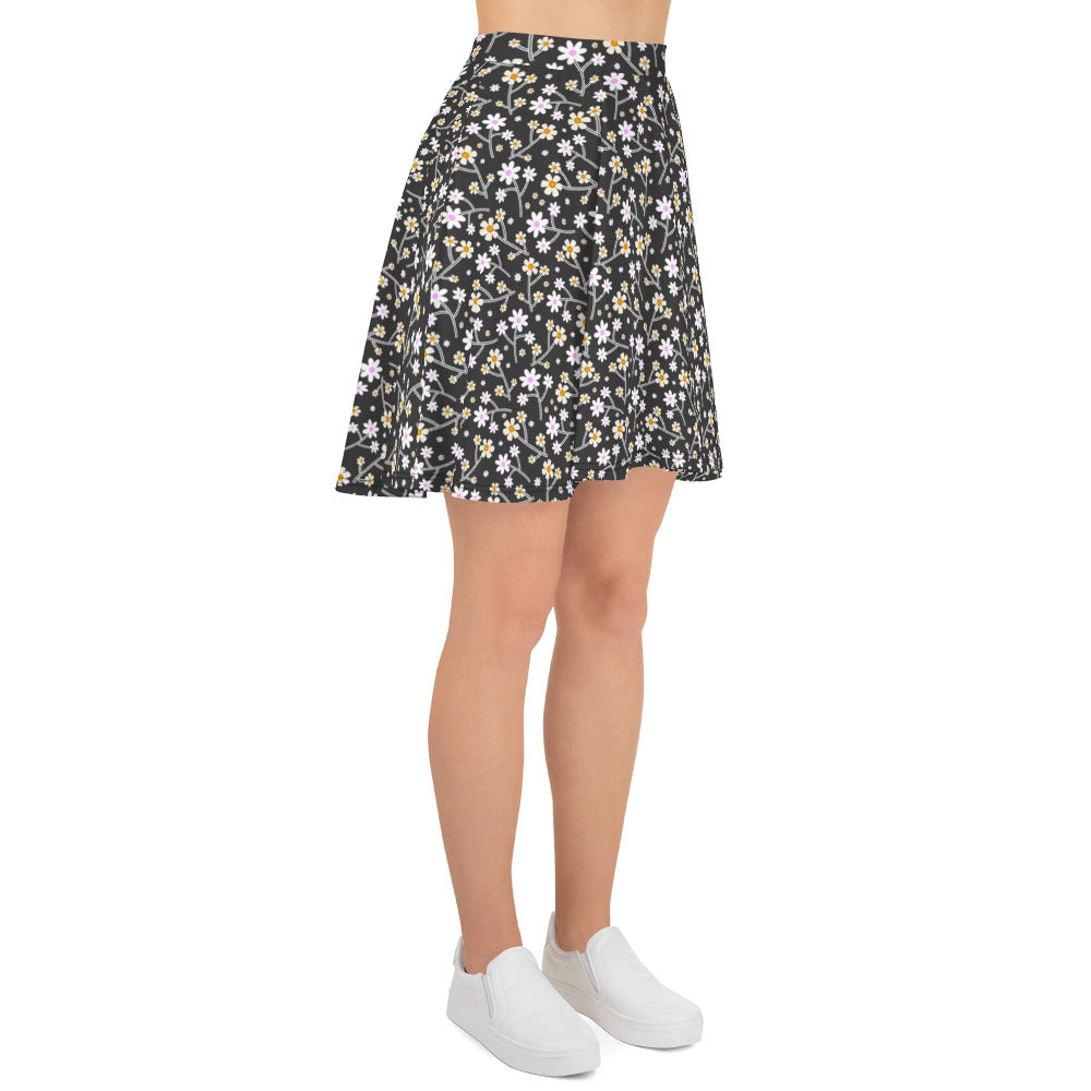 Grey Floral Print Skater Skirt