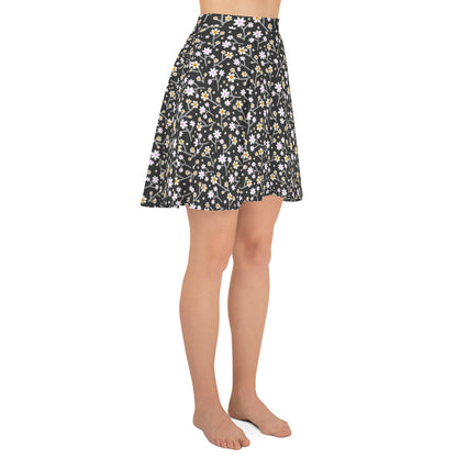 Grey Floral Print Skater Skirt