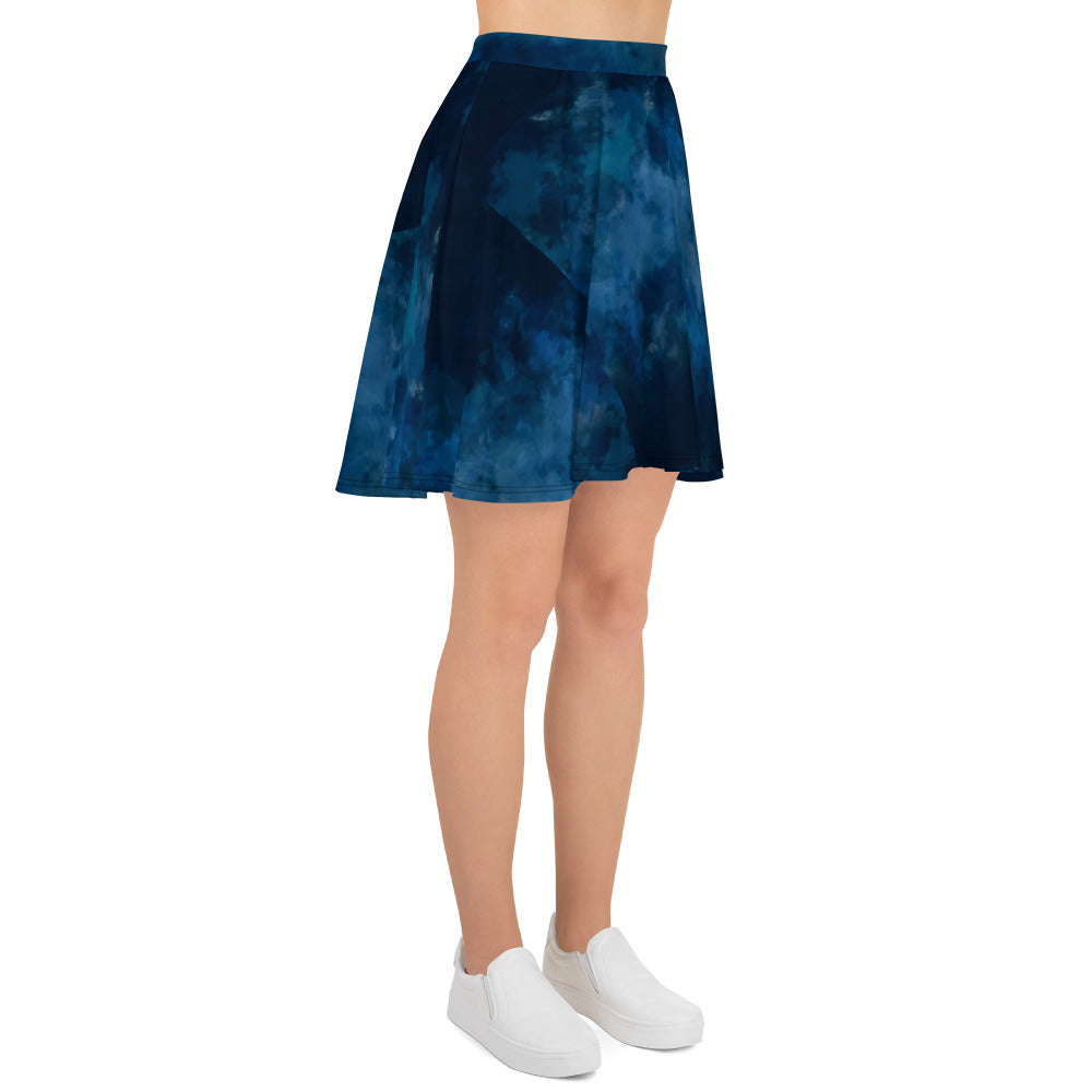 Dark Blue Watercolor Skater Skirt