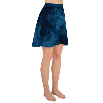 Dark Blue Watercolor Skater Skirt