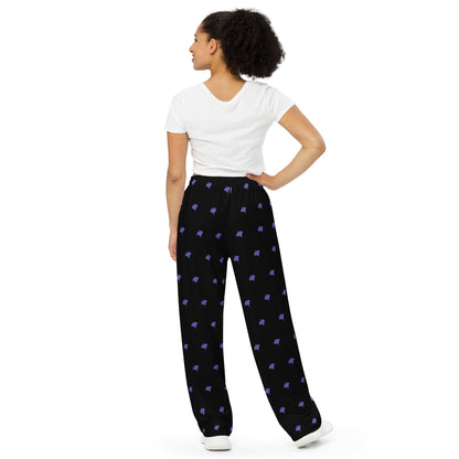 Black Bat Pattern Wide-Leg Pants