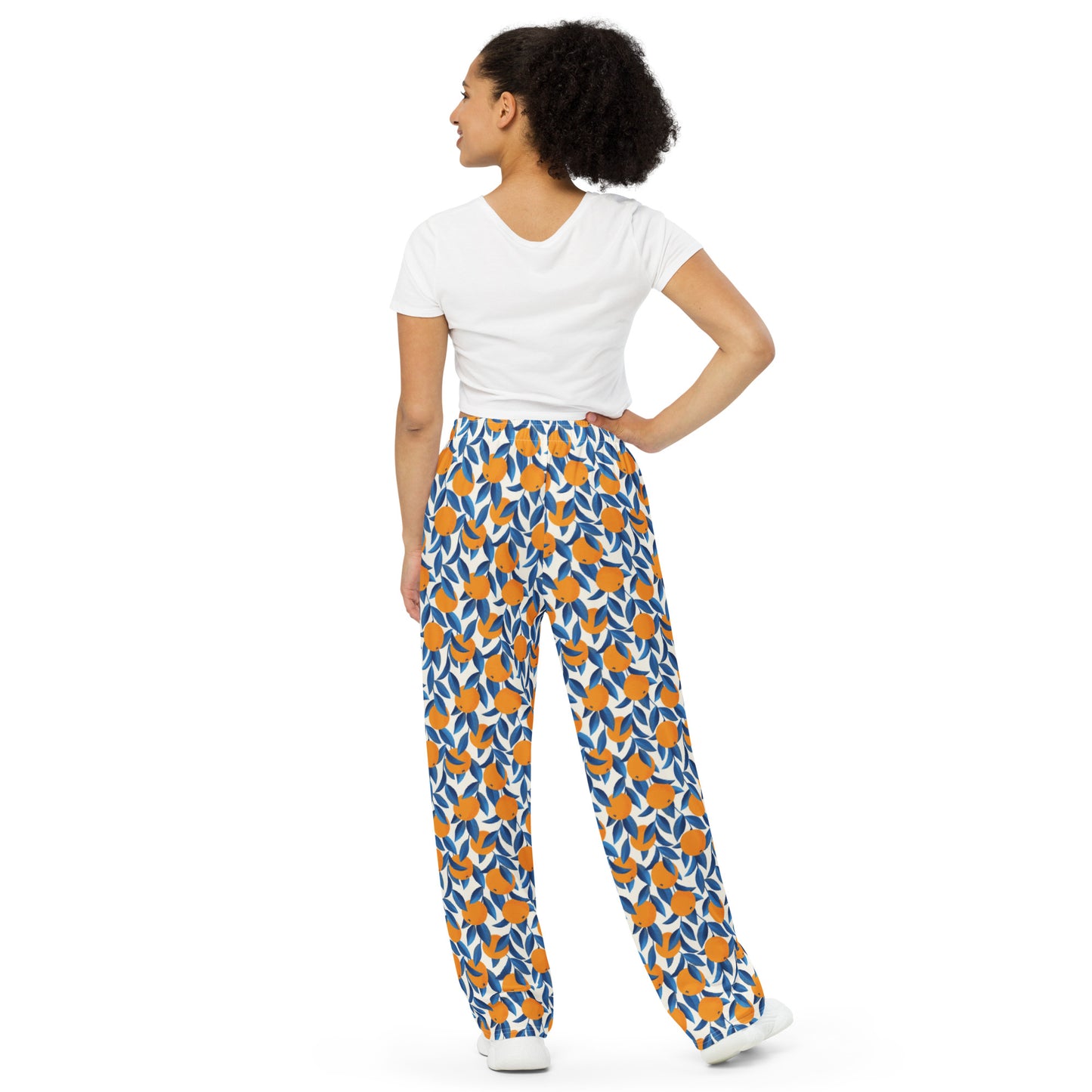 Leafy Orange Party Wide-Leg Pants