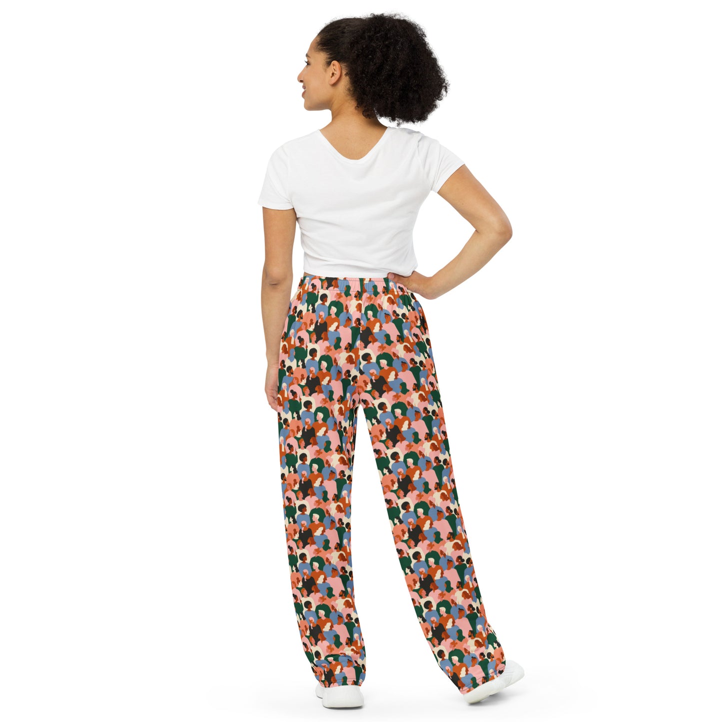 People Poster Patterned Wide-Leg Pants