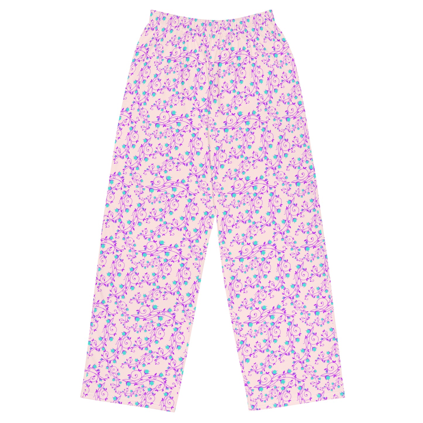 Misty Rose Floral Print Wide Leg Pants