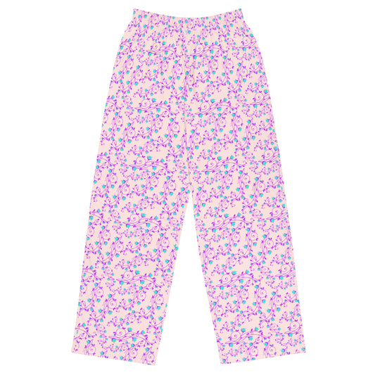 Misty Rose Floral Print Wide Leg Pants