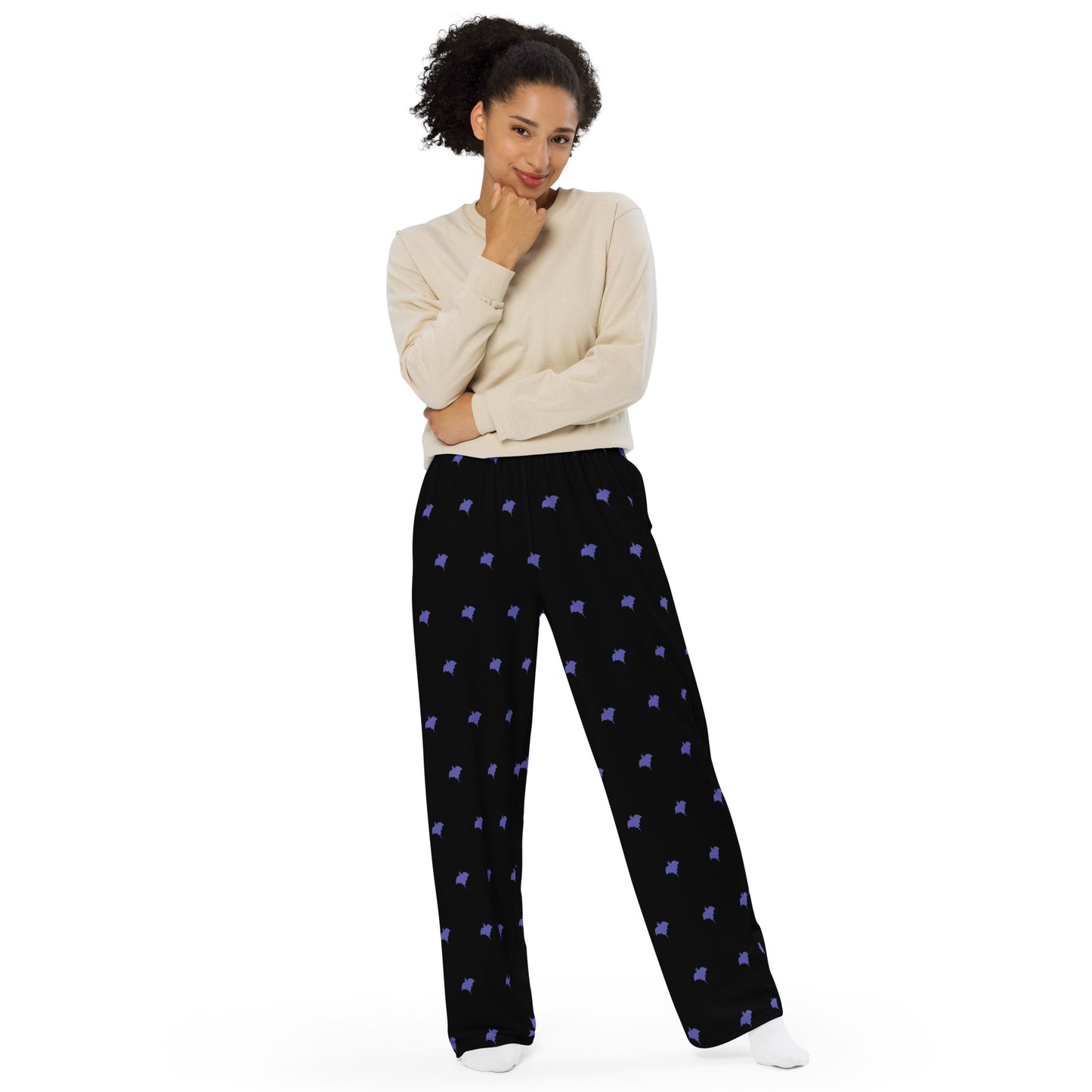 Black Bat Pattern Wide-Leg Pants