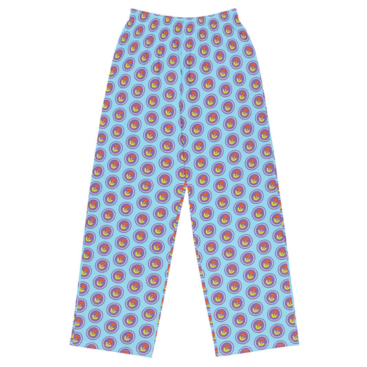 Blooming Blue Tulip Print Wide-Leg Pants