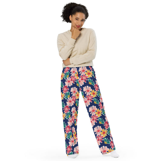 Pop Art Multicolored Floral Wide-Leg Pants