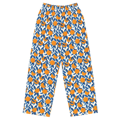 Leafy Orange Party Wide-Leg Pants