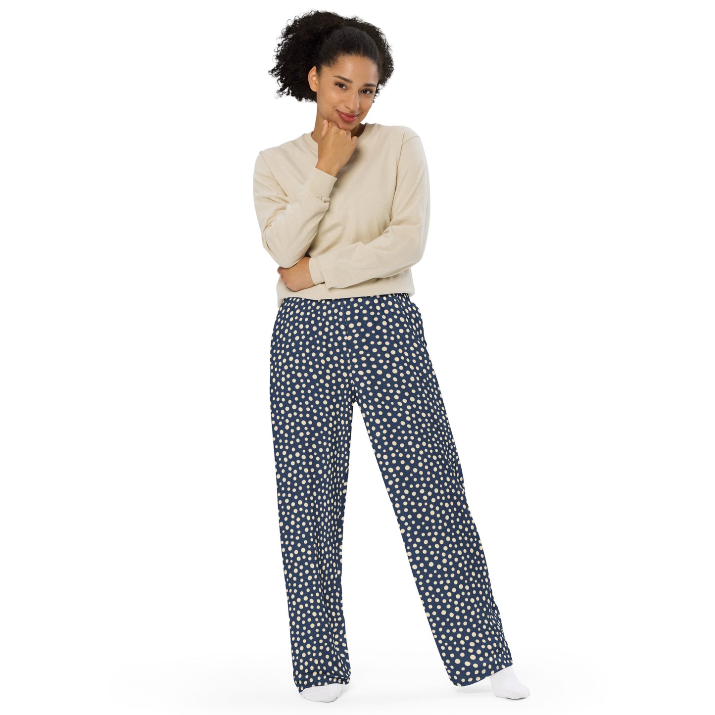 Polka Dot Blue Wide-Leg Pants