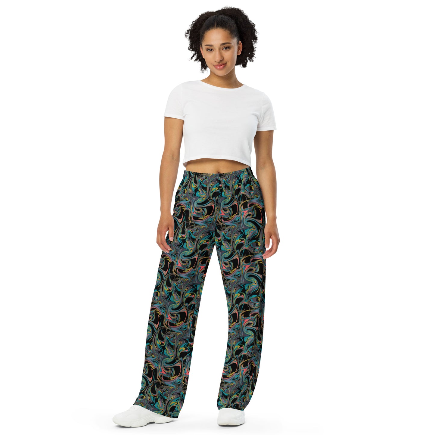 Marble Fusion Print Wide-Leg Pants