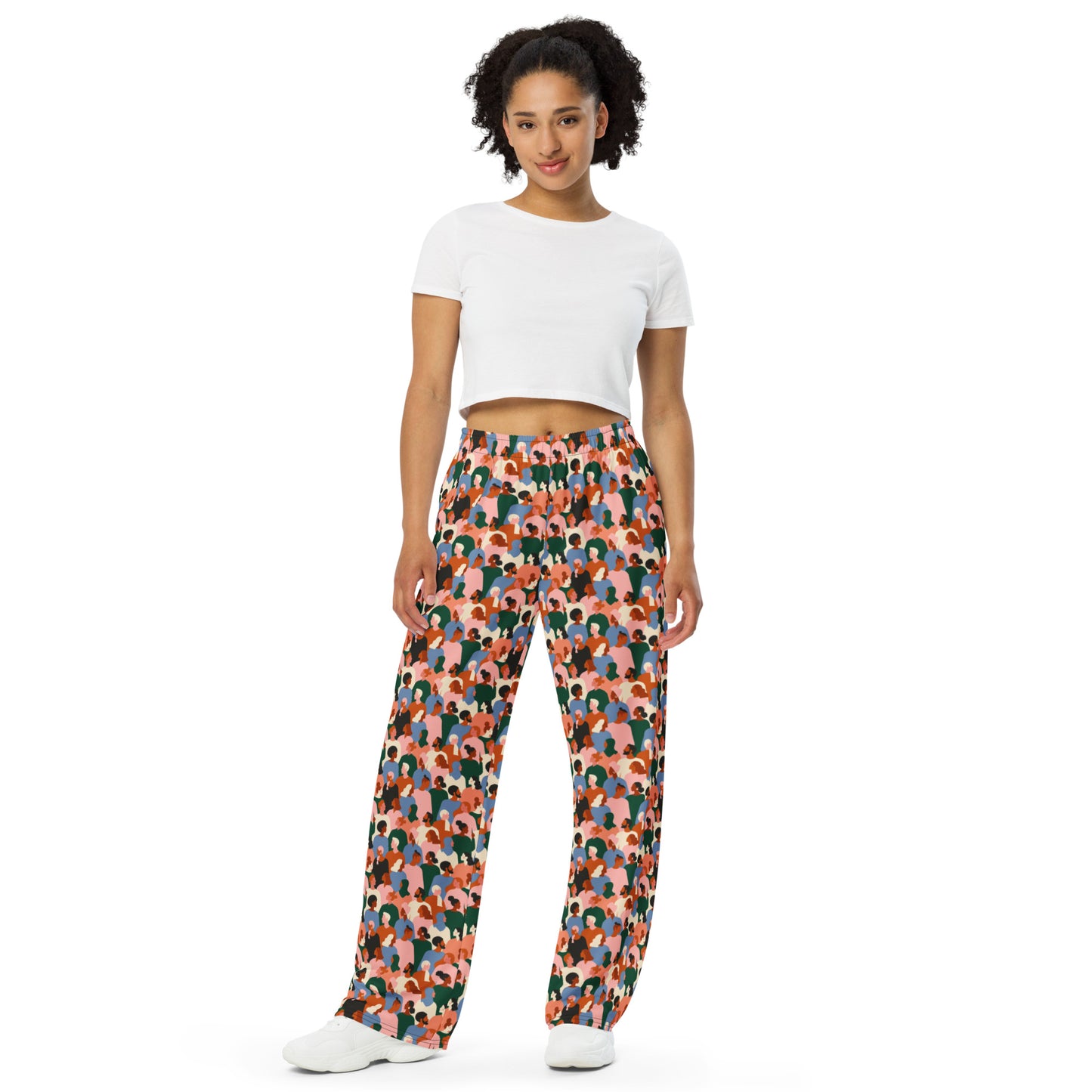 People Poster Patterned Wide-Leg Pants