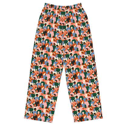 People Poster Patterned Wide-Leg Pants