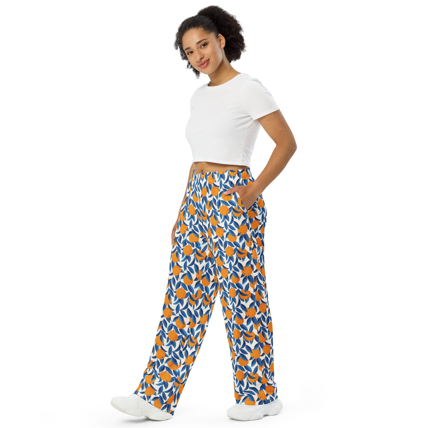 Leafy Orange Party Wide-Leg Pants