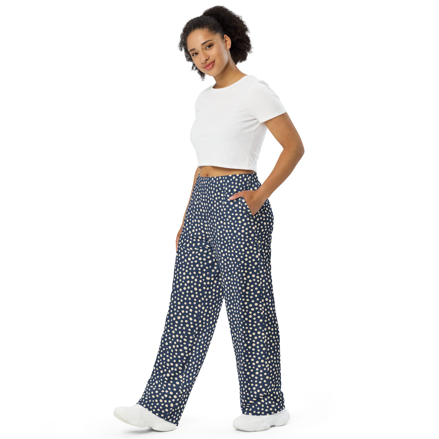 Polka Dot Blue Wide-Leg Pants