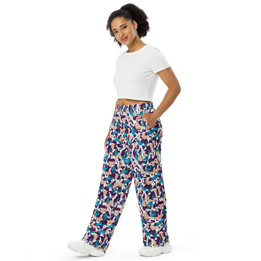 Blue & White Scattered Pattern Wide-Leg Pants