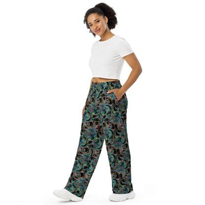 Marble Fusion Print Wide-Leg Pants