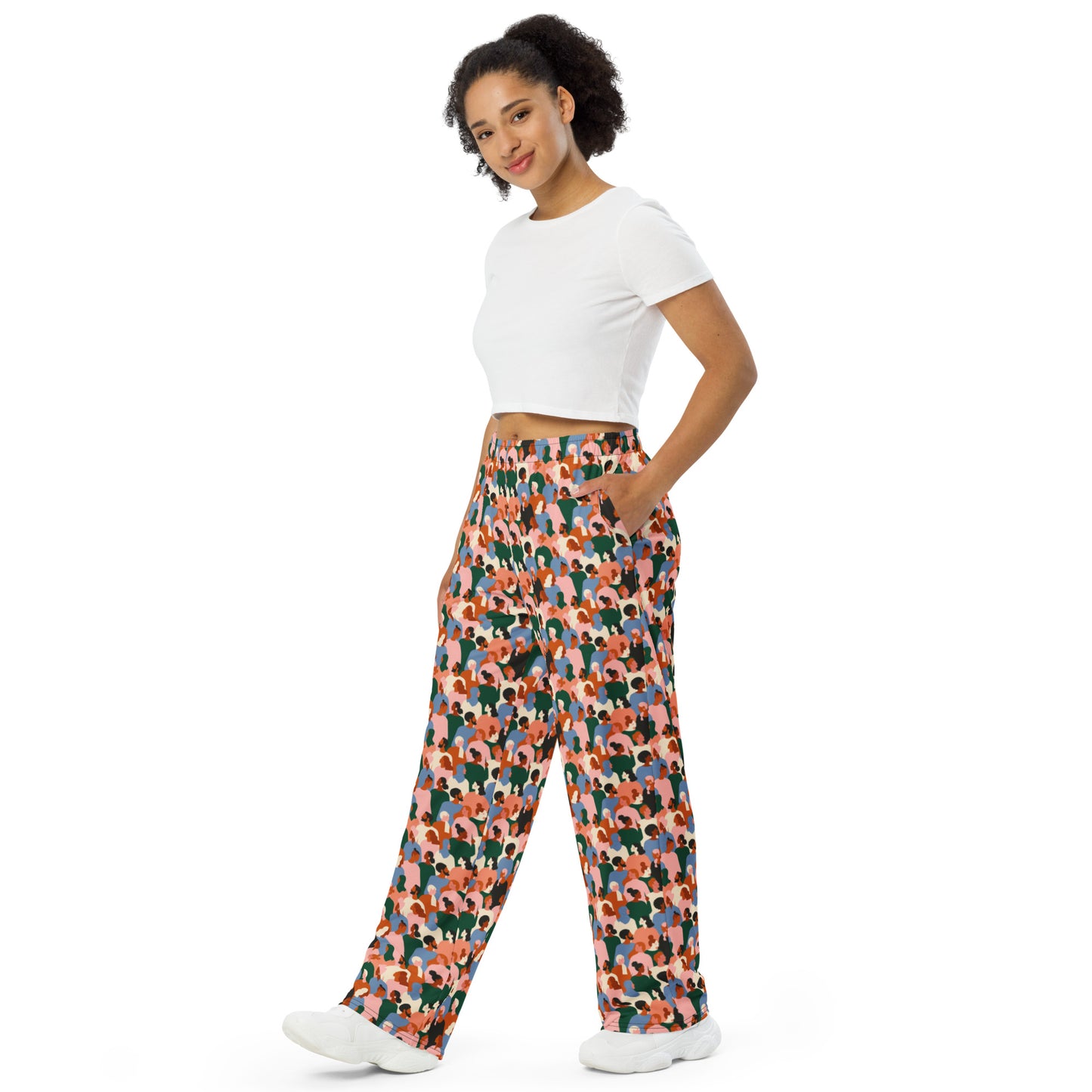 People Poster Patterned Wide-Leg Pants