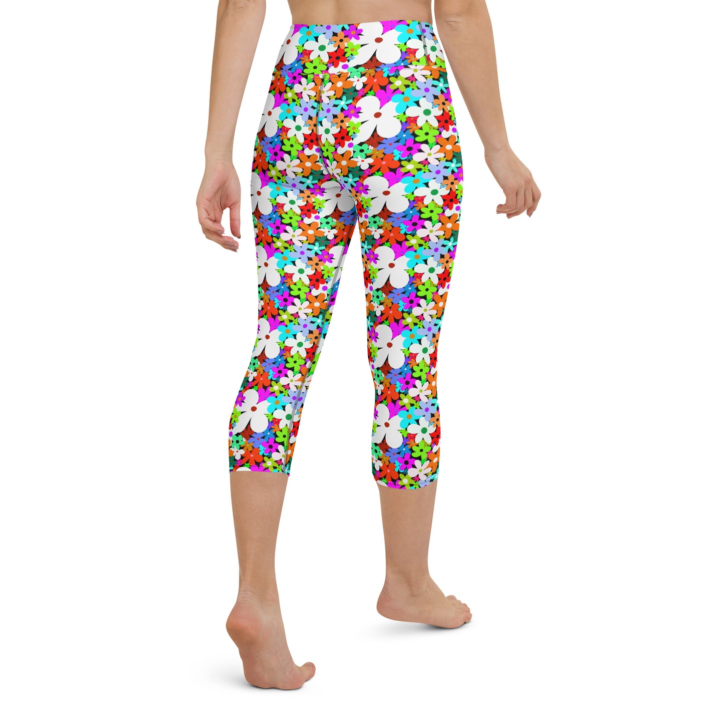 Elegant Multicolored Floral Yoga Capri Leggings