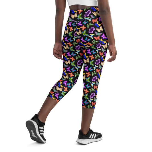 Butterflies Print Smooth Yoga Capri Leggings