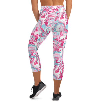 Pink Marble Madness Yoga Capri Leggings