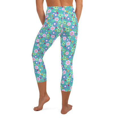 Turquoise Floral Capri Leggings