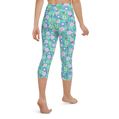 Turquoise Floral Capri Leggings