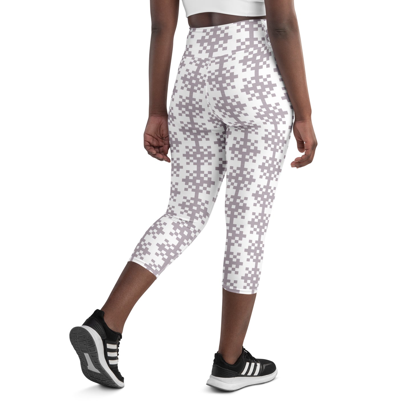 Snowflake White Printed Yoga Capri Leggings