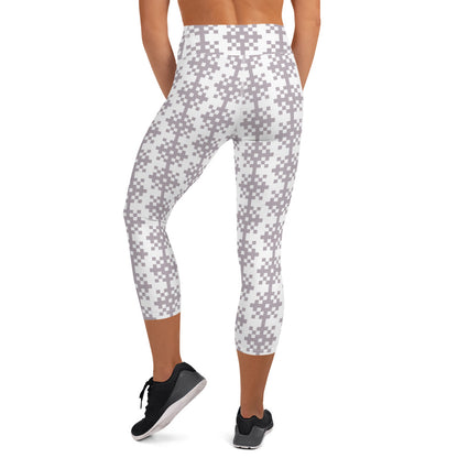 Snowflake White Printed Yoga Capri Leggings