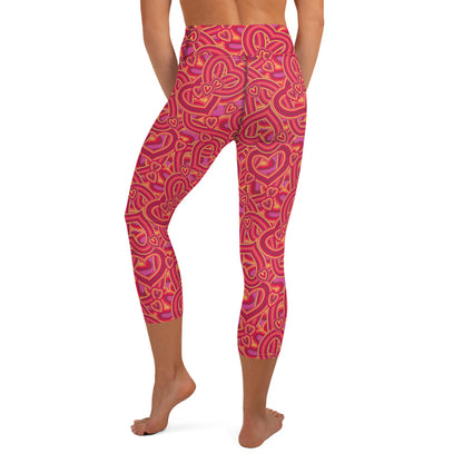 Pink Heart Mix Pattern High-Waisted Yoga Capri Leggings